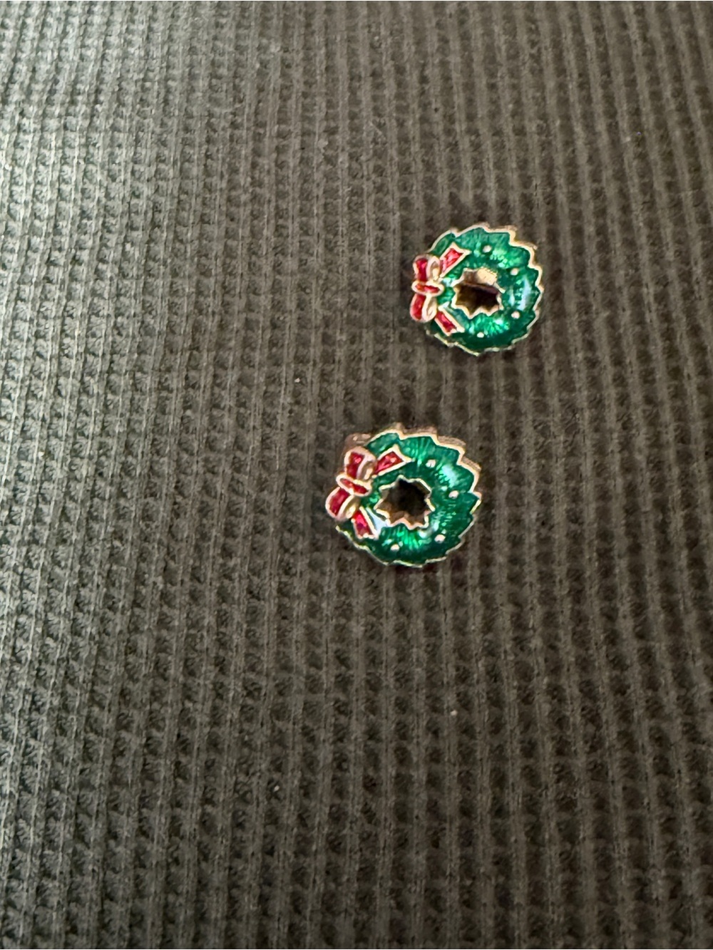 Festive Green Wreath Kids Earrings with Red Bow
